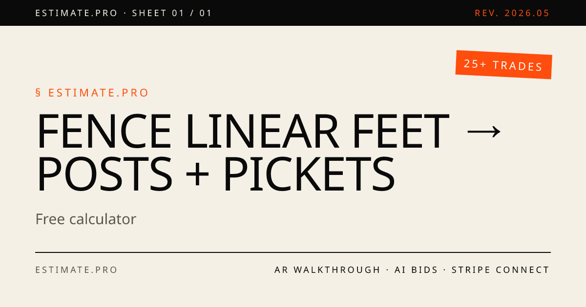 Fence Linear Feet → Posts + Pickets — Free Calculator — Estimate.Pro